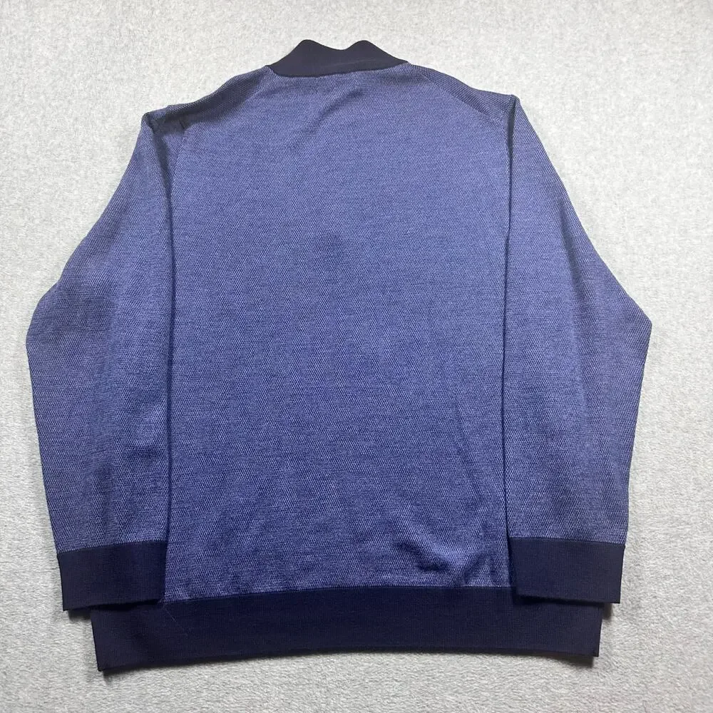 Brooks Brothers Washable Merino Birdseye Quarter Zip Sweater Navy 2XL